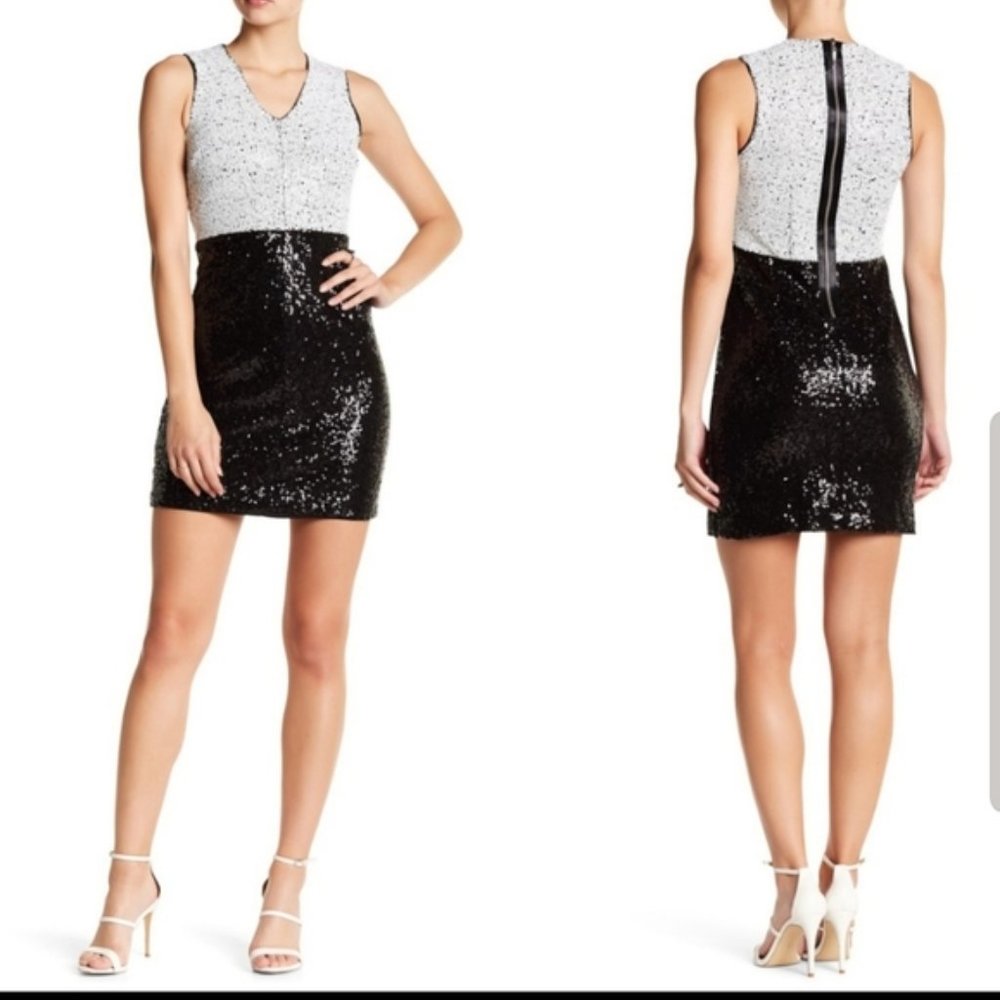 ✨HOST PICK ✨ Nicole Miller Studio Black White Sequin Party Mini Dress Size 4